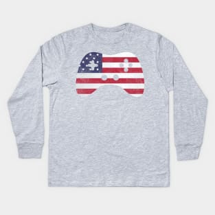 American Gamer Vintage USA Flag Video Game Controller Gamer Kids Long Sleeve T-Shirt